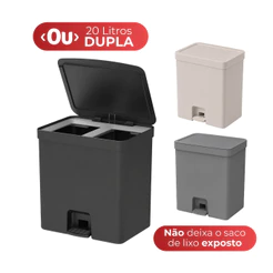 Lixeira de Pedal 20 Litros Duplo Compartimento Cozinha Esconde Saco Grande Cinza Preta Bege Trium OU
