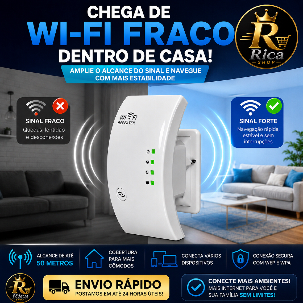 Repetidor WiFi 300Mbps Bivolt Amplificador de Sinal 2.4GHz WPS Extensor de Rede Até 50m