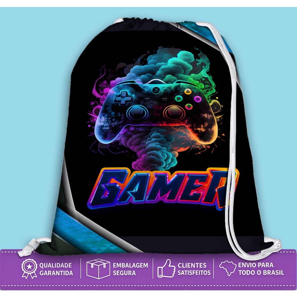 Mochilinha Game Neon Colorido (ENVIO RÁPIDO) -Sacolinha Lembrancinha Aniversário Festa Infantil