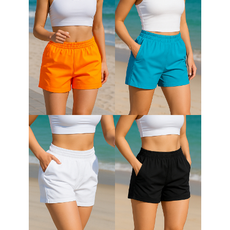 Short Feminino Tactel Academia Bermuda Treino Piscina Praia Moda Verão Kit C/ 4 Liso Esportivo