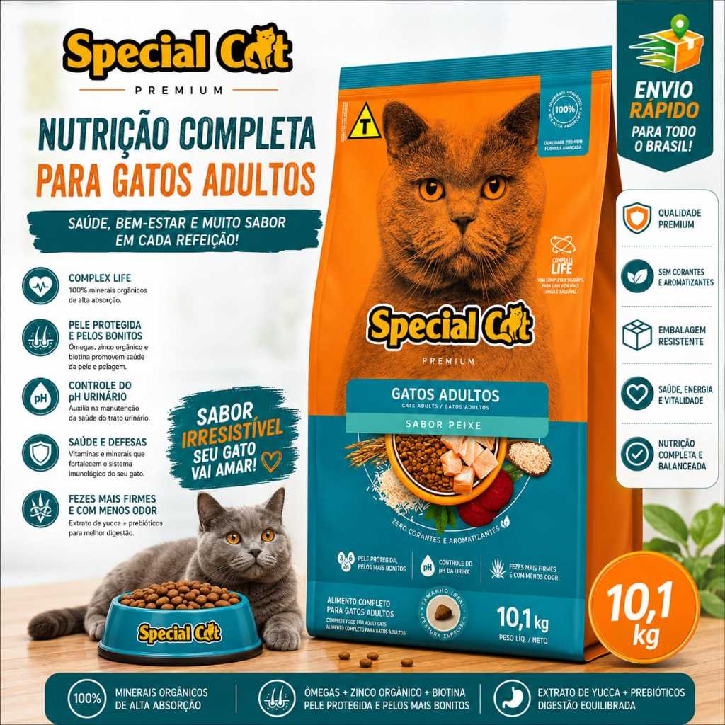 Ração Special Cat Premium Gatos Adultos sabor Peixe 10.1Kg