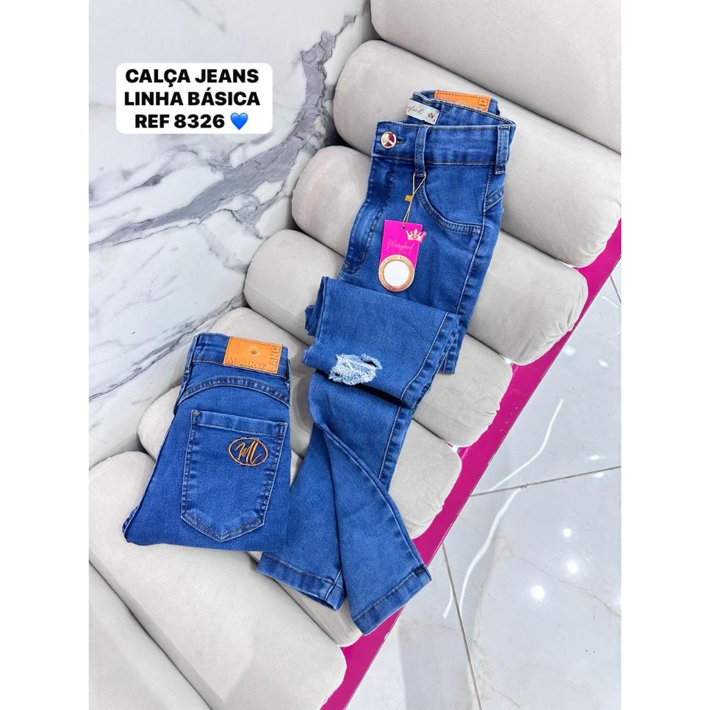 Calça Jeans Sal E Pimenta E Mary Land e Faixa Rosa Calça Com Elastano Feminina Cós Alto Cintura