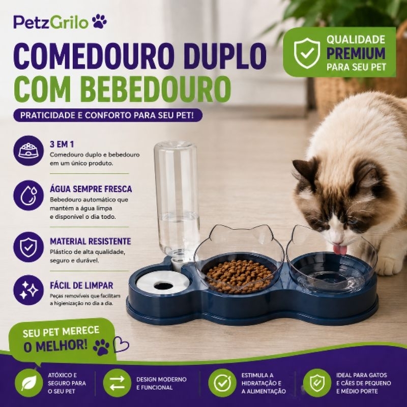 Comedouro duplo e bebedouro automático