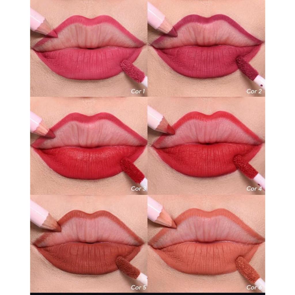 Kit Lábios Lápis + Batom Matte  Alta Fixação e Resistente à Água Maquiagem Combo Lip Combo