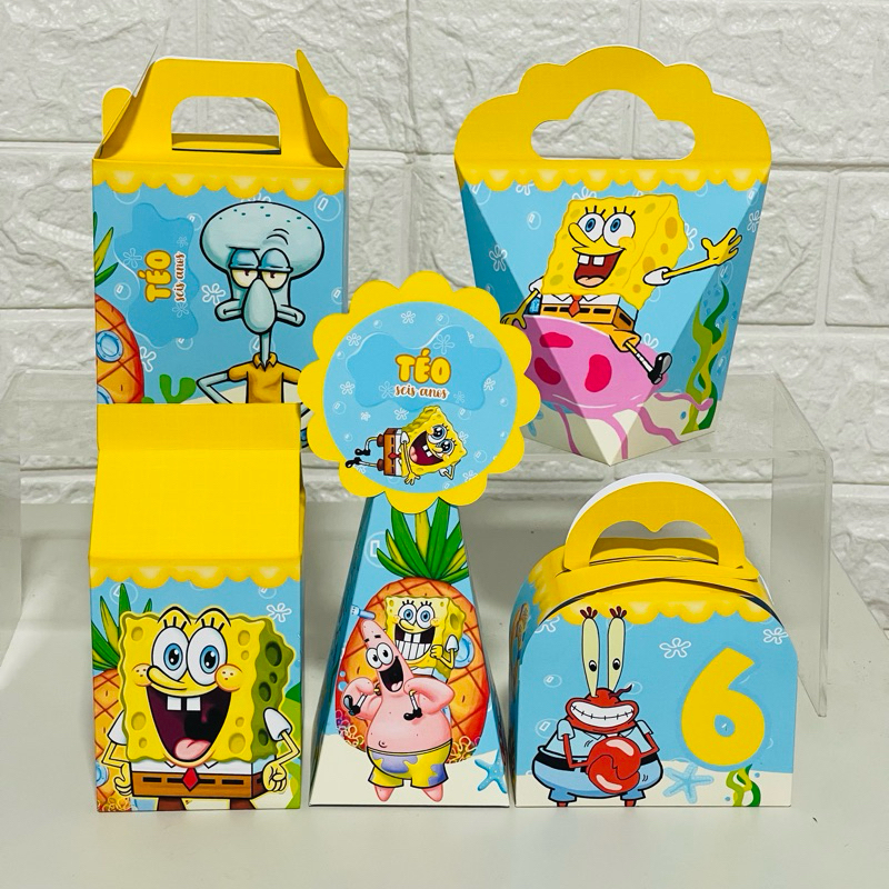 Caixinha pegue e monte Bob Sponja, kit personalizados Bob Sponja, festa Bob Sponja
