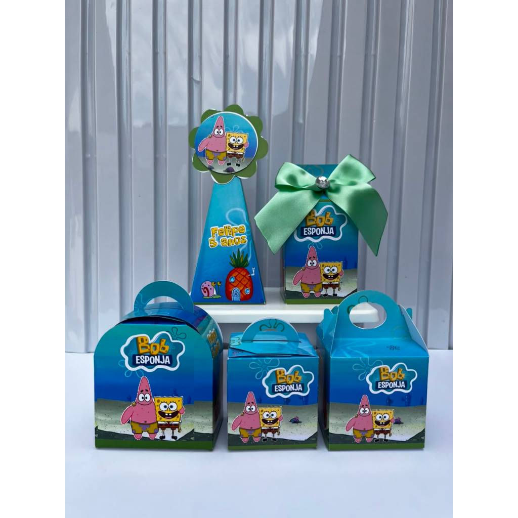 Kit caixas Bob Esponja Personalizados lembrancinha de Festa Infantil de aniversário
