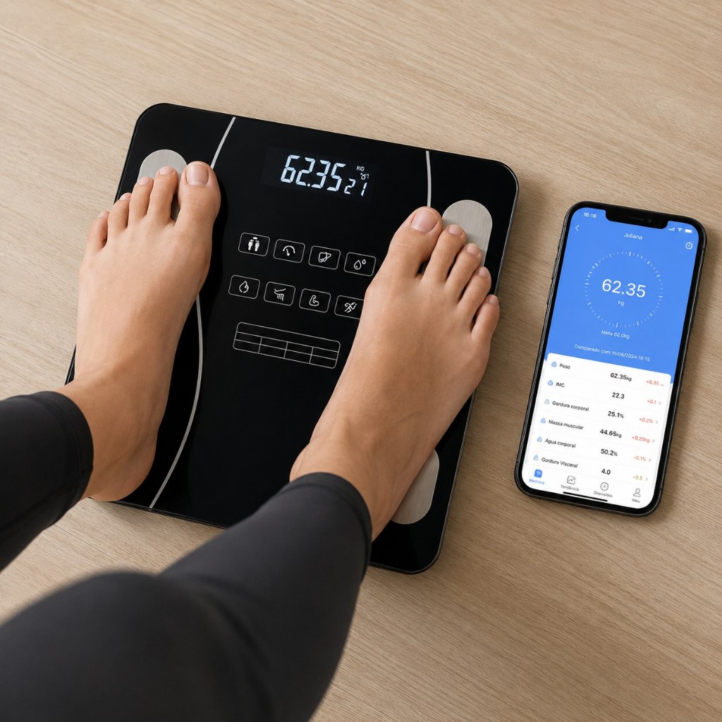 Balança Digital Bioimpedância Bluetooth 180kg IMC Smart Corporal App Fitness Gordura Massa Muscular ONISTEK