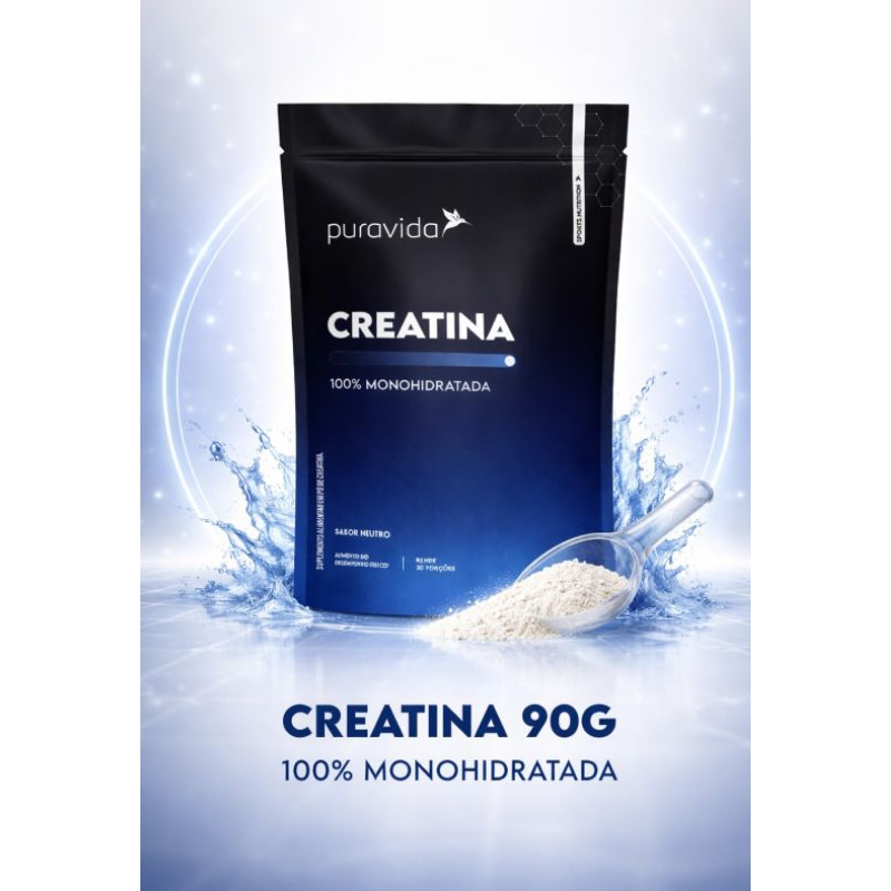 Creatina Monohidratada Puravida 90g – Ganho de Massa Magra, Força e Desempenho