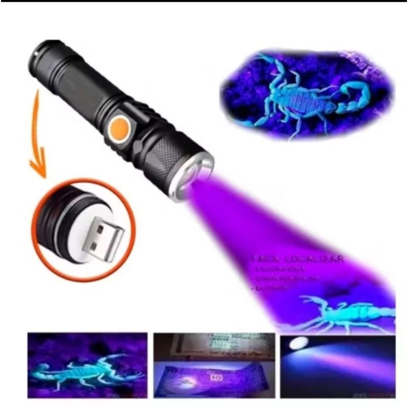 Mini Lanterna Tática Militar Longo Alcance T6 LED Recarregável USB Luz Branca ou Azul