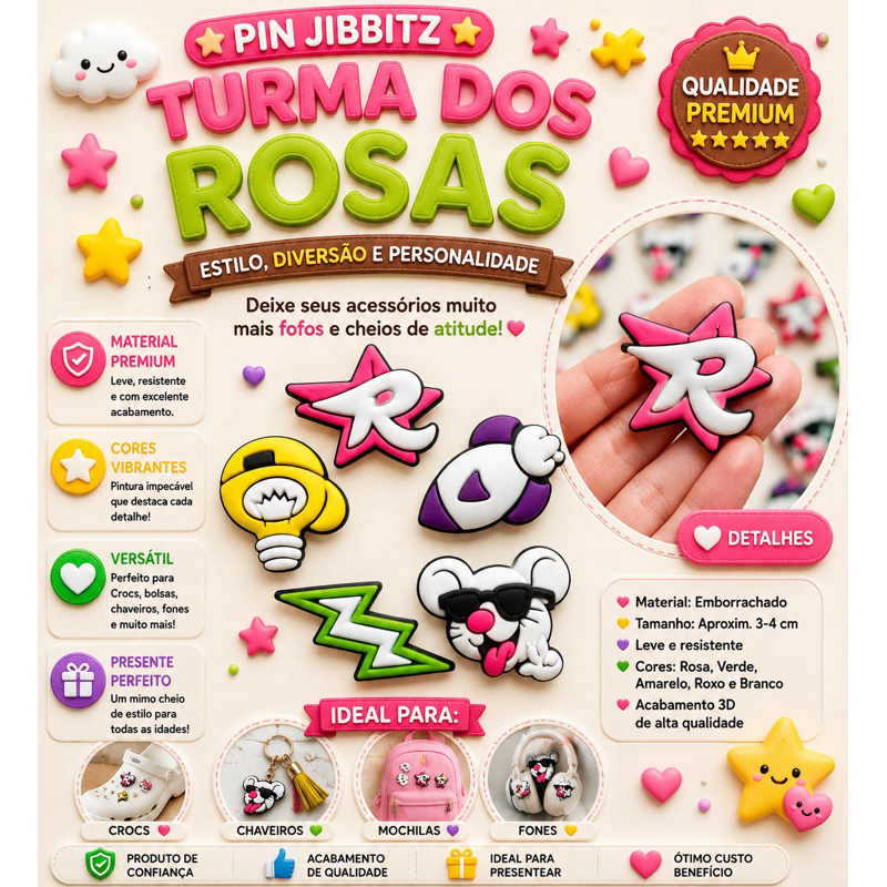 Turma dos Rosas | Emilly Vick | 5 Pin Jibbtiz Fofo Emborrachados