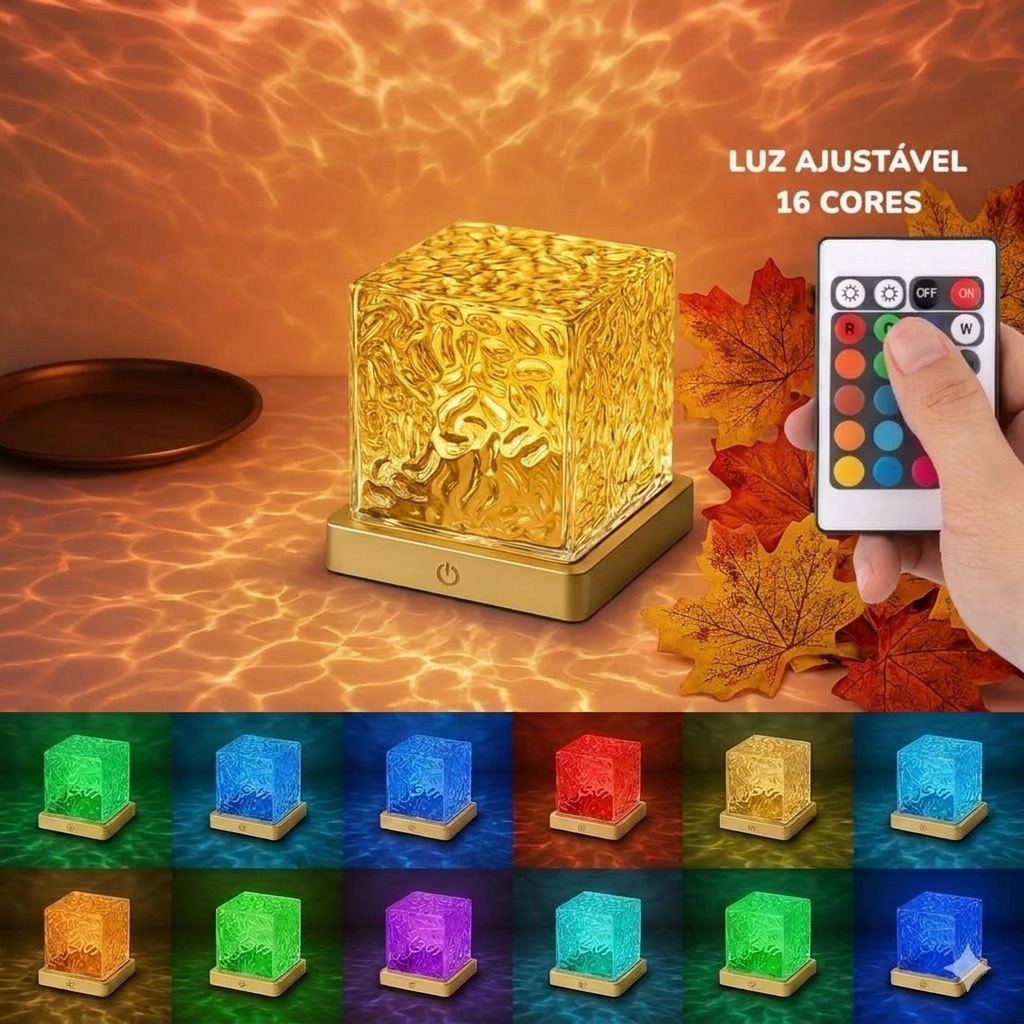 Abajur Quarto Luminária Led De Mesa Touch Projetora Ondas Do Mar Touch Com Controle Luz Noturna