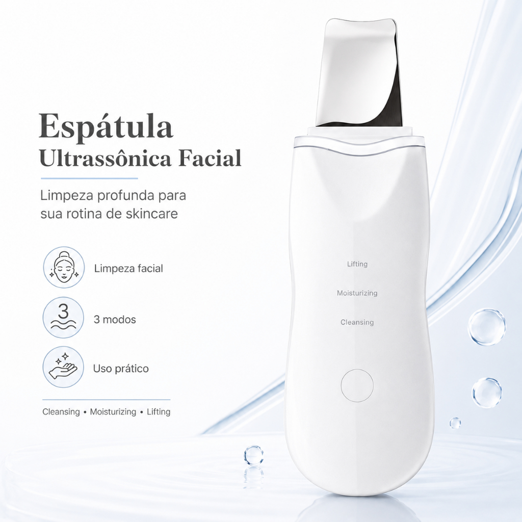 Aparelho de Peeling Esfoliante Ultrassônico Limpeza Facial Profunda Remoção de Cravos Antirrugas