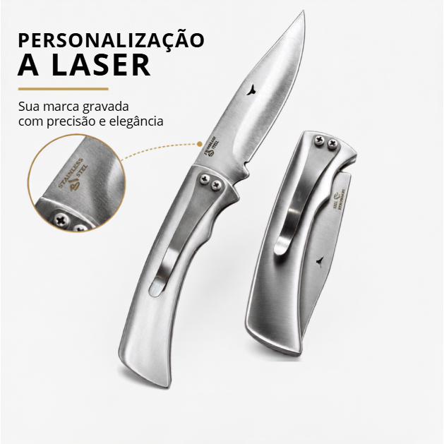 Canivete Personalizado Laser Aço Inox Compacto Camping Pesca