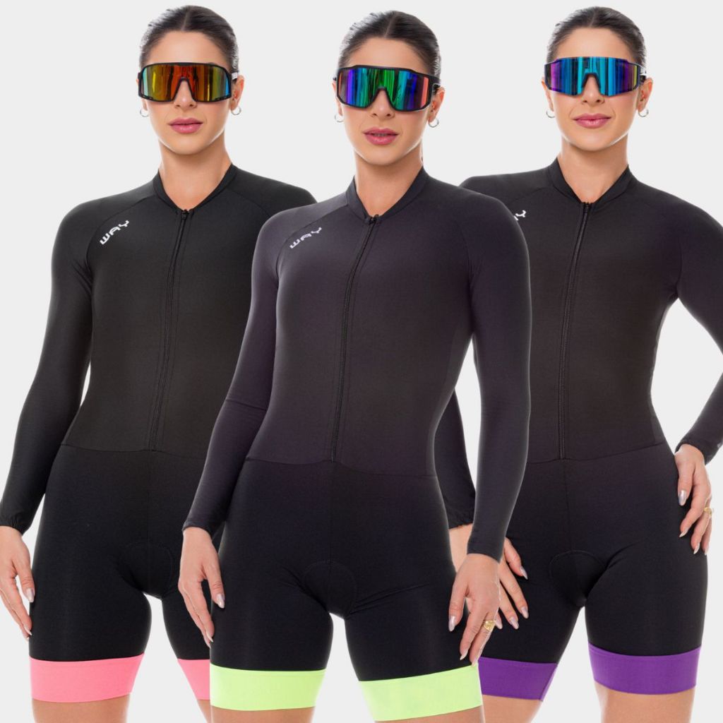 Macaquinho Ciclismo Feminino Macacão Manga Longa Forro Gel Way Fresh Inverno Rou