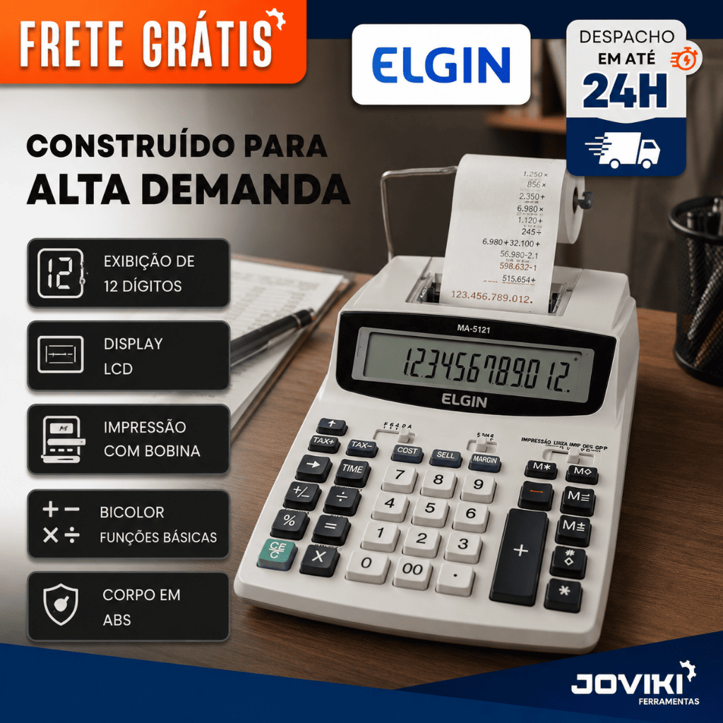 Calculadora De Mesa Com Bobina 12 Dígitos Ma-5121 Elgin Branca