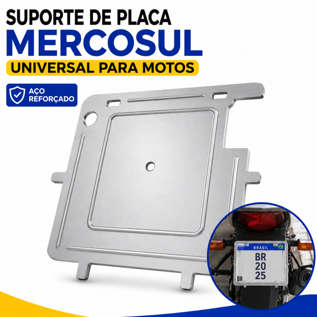 Suporte Placa Mercosul Moto Universal Aço Reforçado Moldura Ferro Protetor Placa Traseira