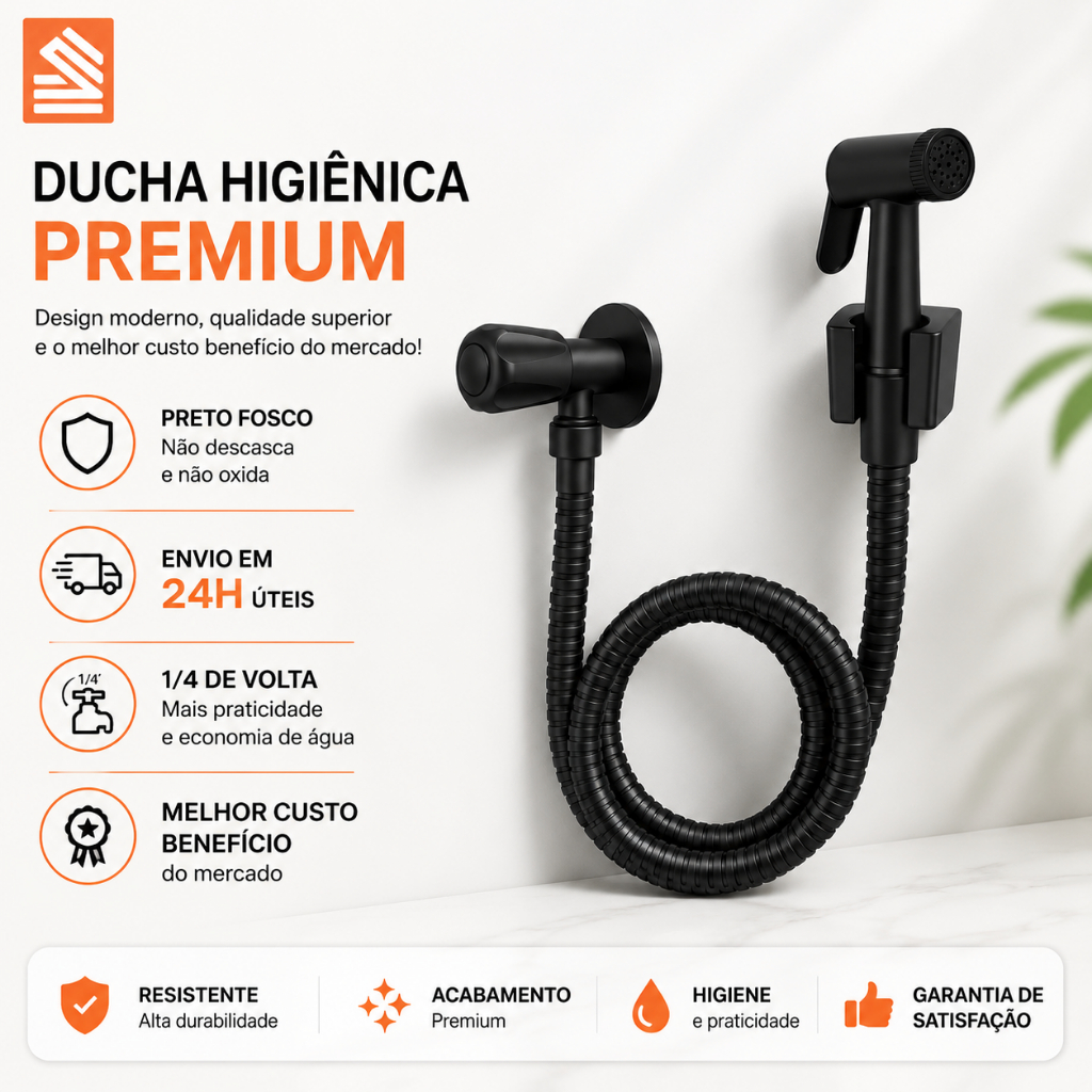 Ducha Higiênica Para Banheiro Completa Preto Fosco Luxo Registro Metal 1,2m Chuv