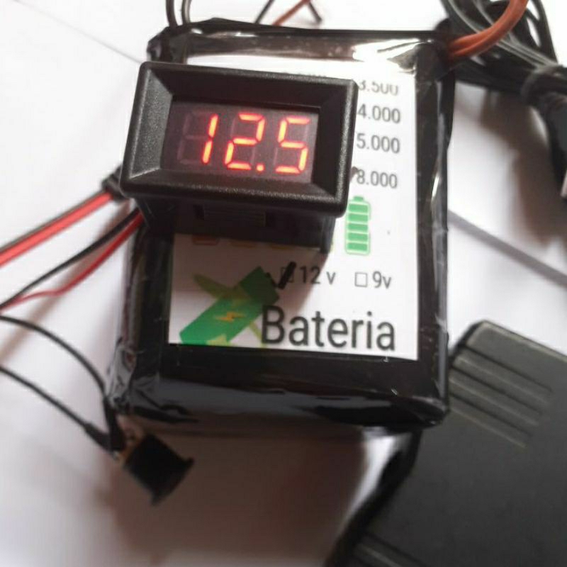 Pack com carregador 12 volts 6.000 mah c/ medidor Voltimetro Vermelho energia para caixa bob som mp3 Solar bateria