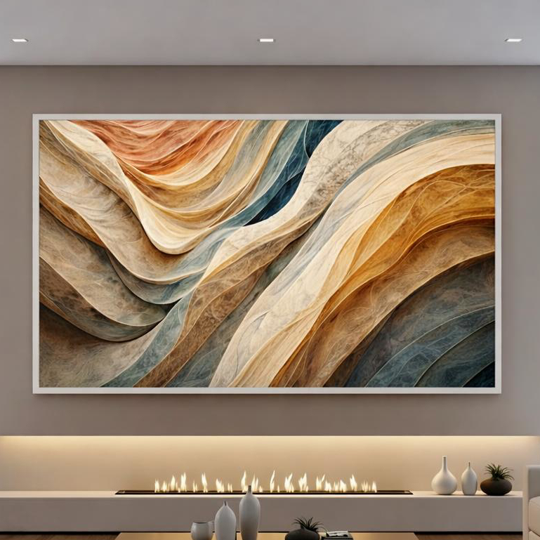 Quadro Decorativo Abstrato Moderno Sala 90x60 cm com Vidro e Moldura Premium par