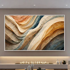 Quadro Decorativo Abstrato Moderno 90x60cm com Vidro Moldura Premium para Sala de Estar Luxo