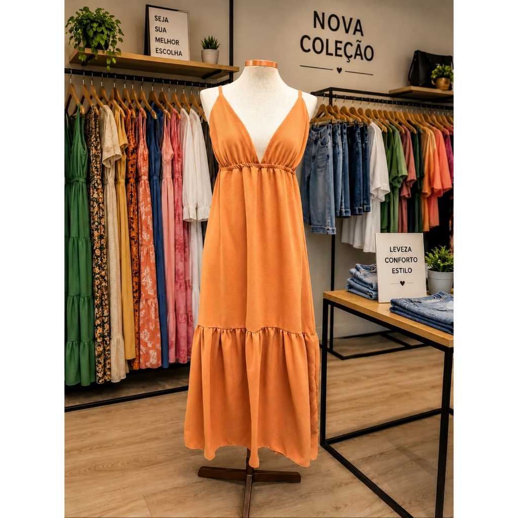 vestido feminino longo soltinho midi alcinha Decotado Costa nua 1 maria