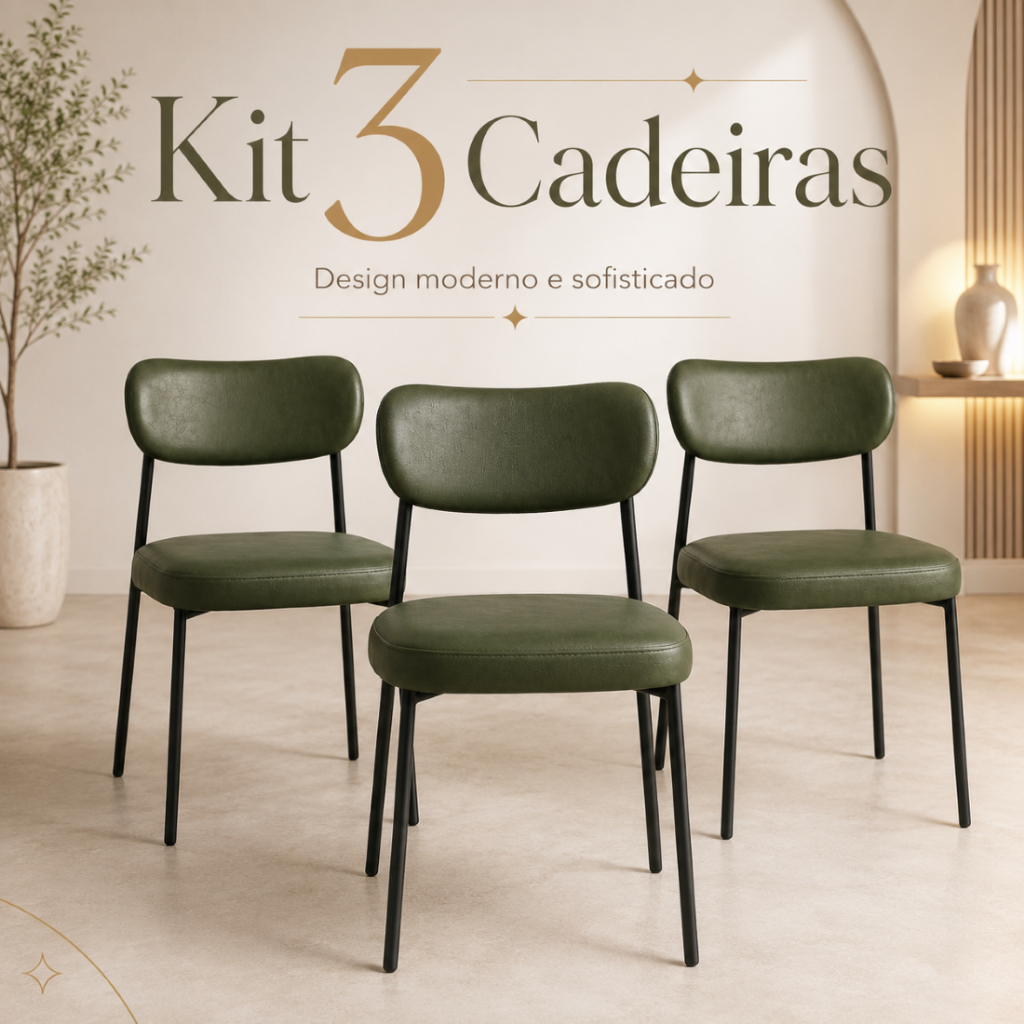 Kit 3 Cadeiras Savana Ferro Reforçado Resistente Cozinha Sala de Jantar Estofadas Modernas Conjunto Premium Design