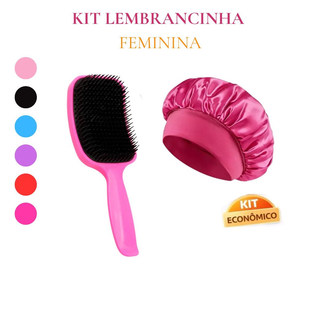 Kit De Touca de Cetim Com Faixa + Escova Raquete Curvada Mais Definição E Antifrizz