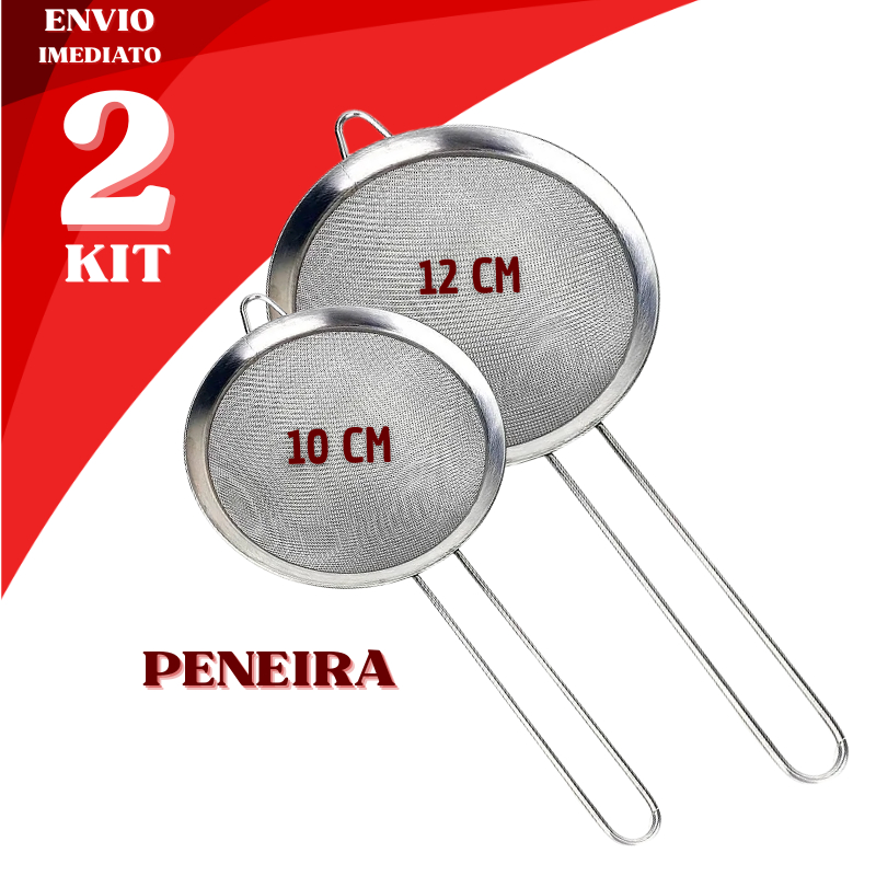 Peneira Inox Tela Fina Kit com 2 Unids ( 10 E 12CM ) Coador para Farinha Suco Café Chá Temperos