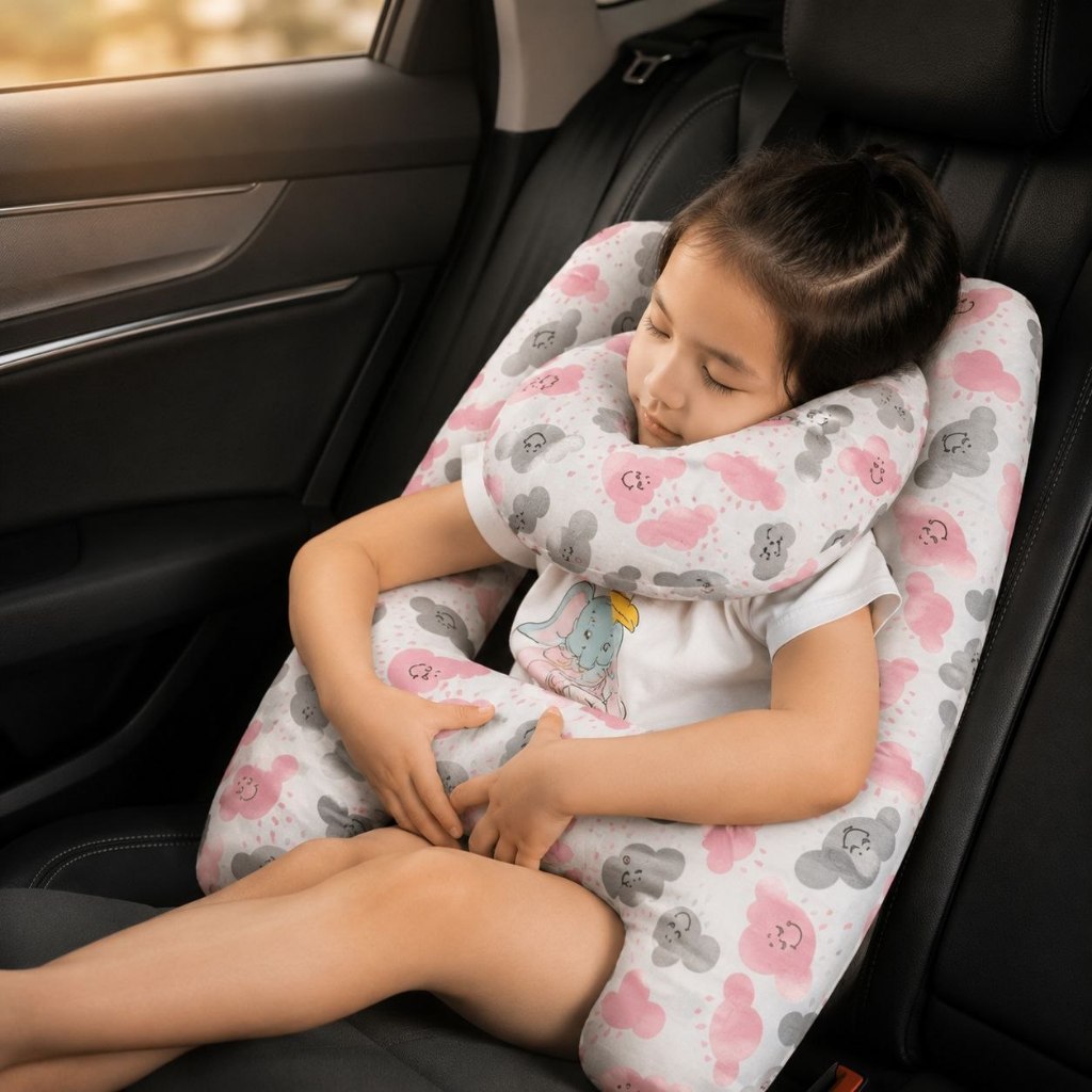 Almofada Para Carro com Apoio de Pescoço (Nuvem Rosa)