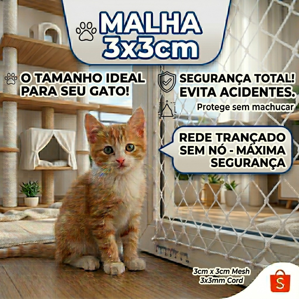 Kit 1.25x1.50 Telas e Redes de Proteção Malha 3x3 Para Gatos Janelas (1.50x1.25)