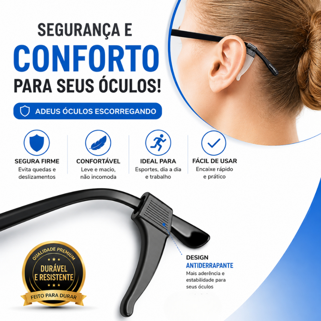 Prendedor fixador de óculos gancho de orelha trava antiderrapante silicone Slim