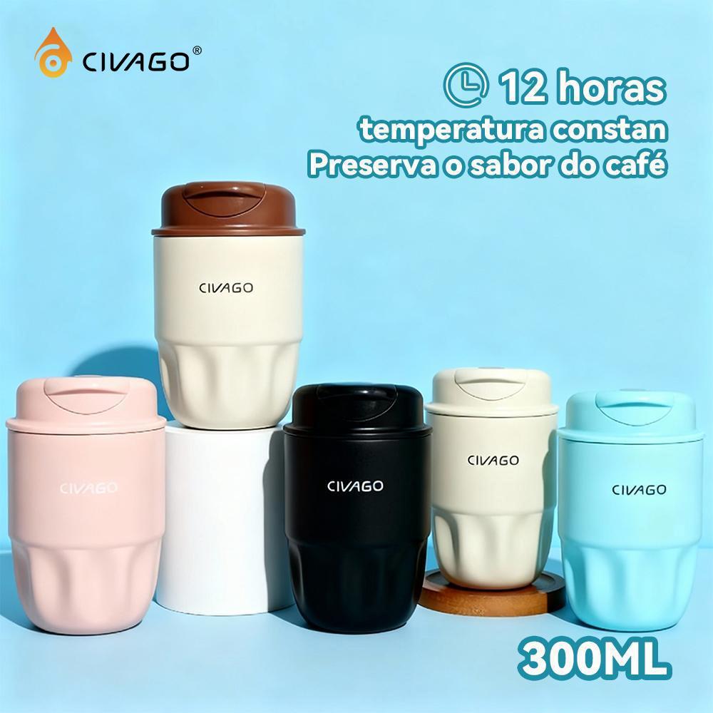 CIVAGO Copo Térmico 300ML Café de Aço Inoxidável Isolante Térmica e Revestimento Cerâmico Prática para Viagens