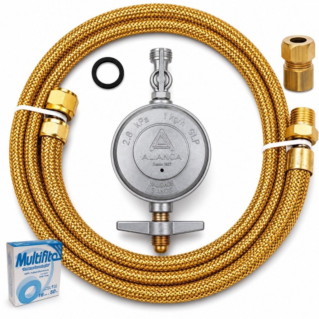 Kit Instalação Gás Mangueira +Regulador + Adaptador Botijão Glp Adaptador Dako