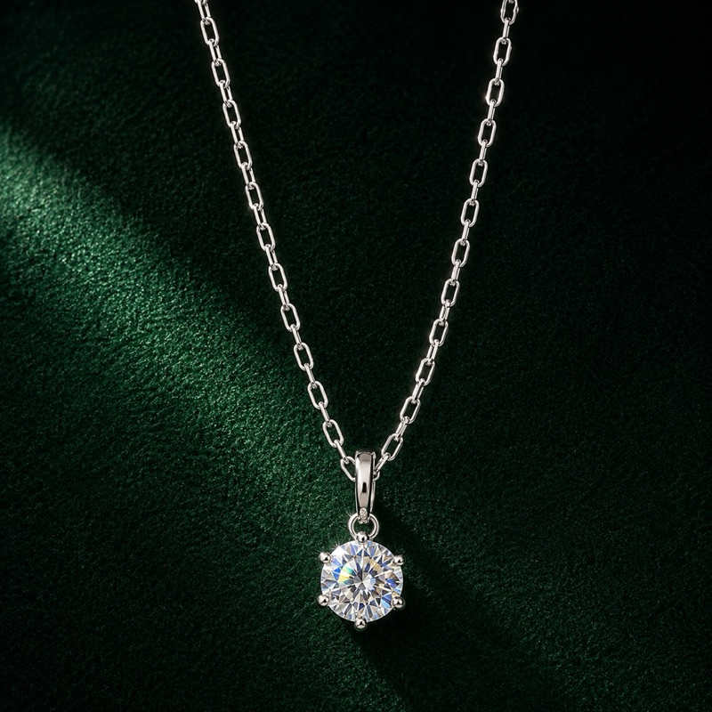 Colar Prata 925 com Pingente Moissanite 8mm Luxuoso e Elegante