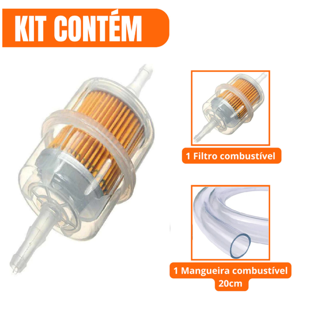 Filtro Combustível Gasolina Motos Carburadas + Mangueira Universal 20cm Cg Titan Fan 125 150 Ybr Factor