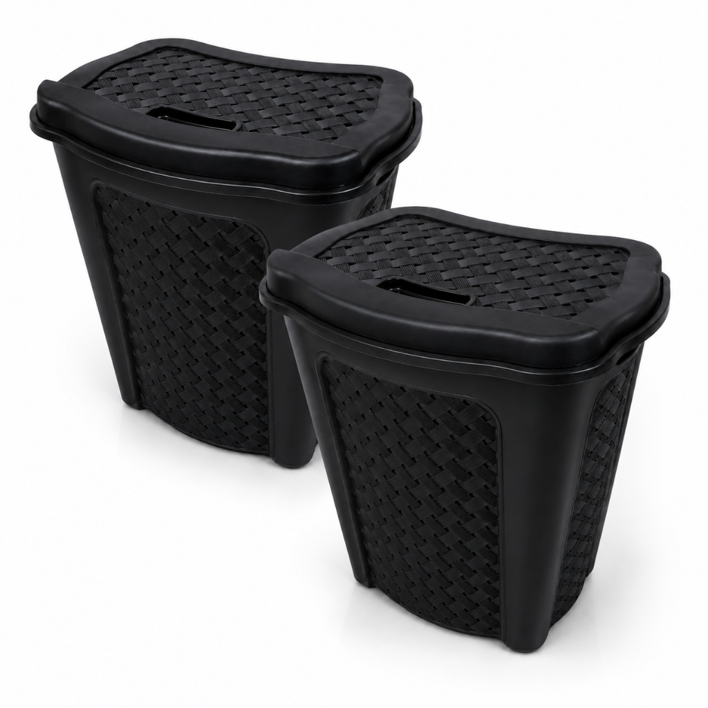 Kit 2 Cestos Multiuso 50L Plástico Reforçado Preto Organizador Roupas Brinquedos Lavanderia Casa Moderno
