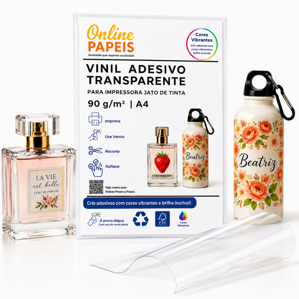 20 Vinil Adesivo Transparente A4 Premium 90g Jato de Tinta para Personalizados