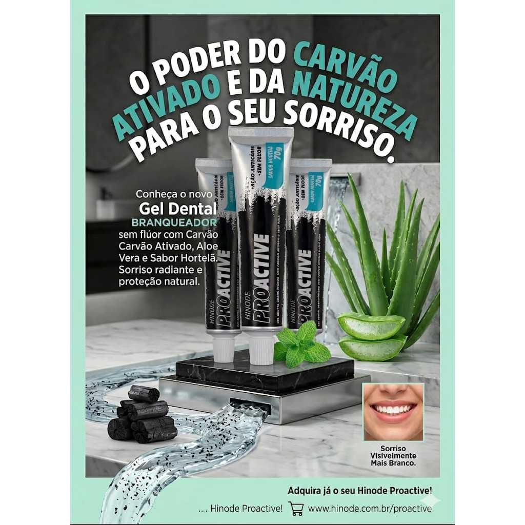 Gel Dental com Carvão Ativado e Aloe Vera Proactive 70g Hinode  (3 unidades)