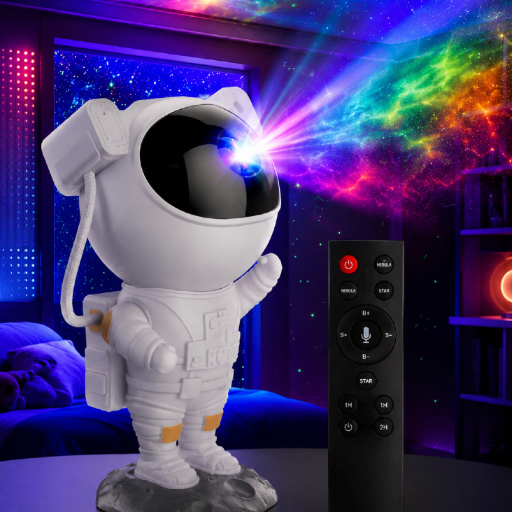Astronauta Projetor Luminária Projetor Galáxia Som Bluetooth RGB + Controle Remoto Kreiz MaxL7203