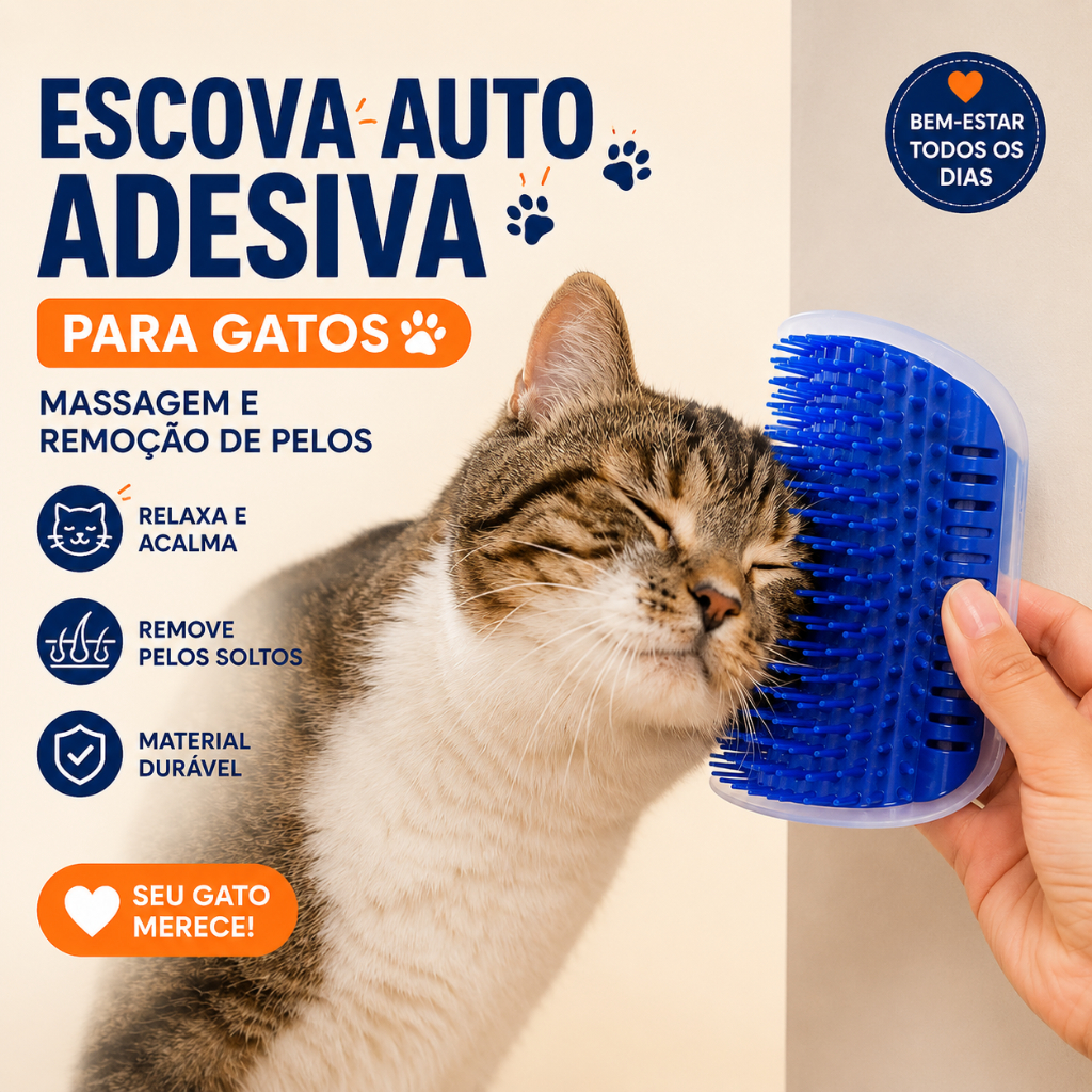 Escova Massageadora Gatos Brinquedo Catnip Relaxante Azul Pelos Pele Parede Auto Escovação Achadinho