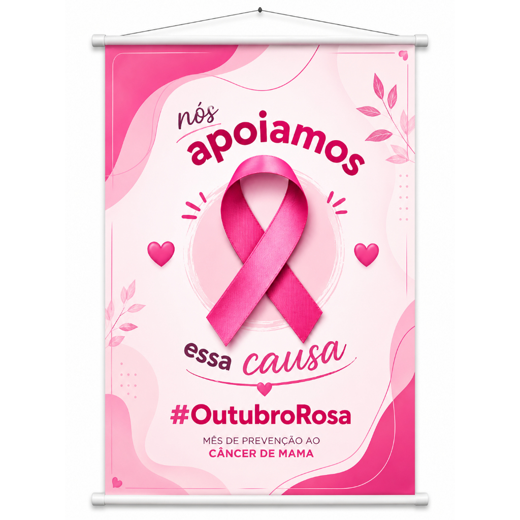 Banner Outubro Rosa Câncer De Mama Prevenção Saúde produzido em lona Cartaz para Hospital Escola Eventos Clínica Pub1089