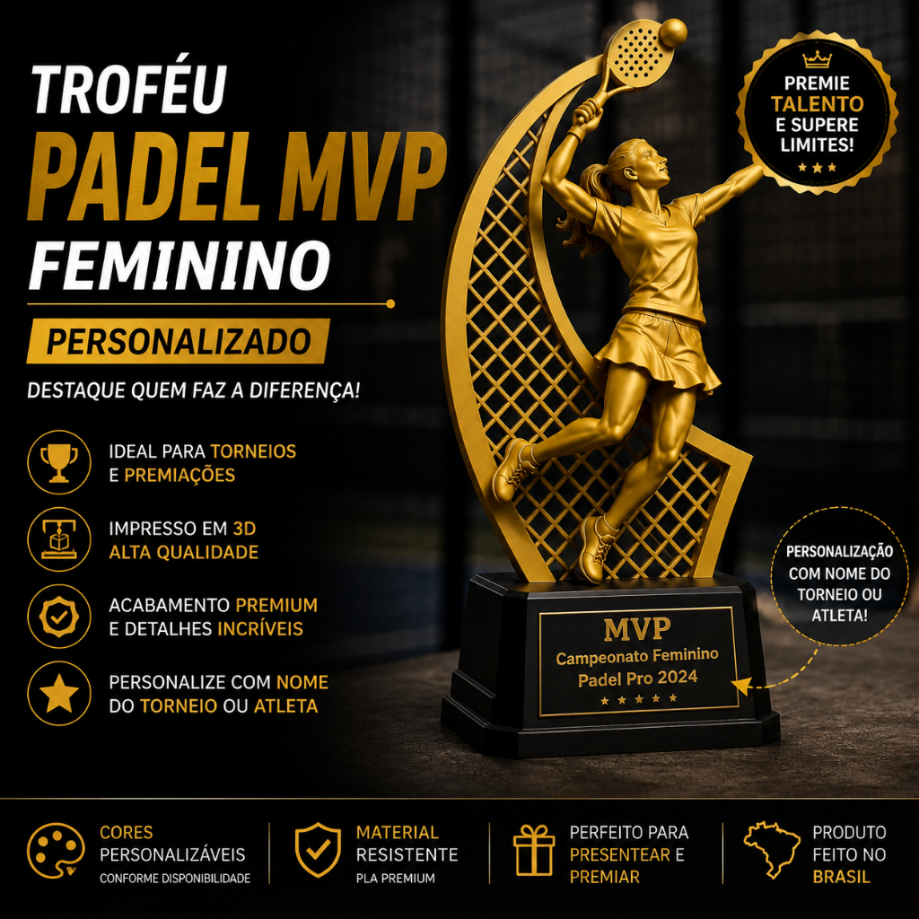 Troféu Melhor Jogadora de Padel Personalizado Premiação Feminina