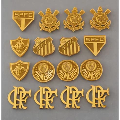 Apliques em Acrílico Dourado e Prata Espelhado Times de Futebol 2cm kit personalizado