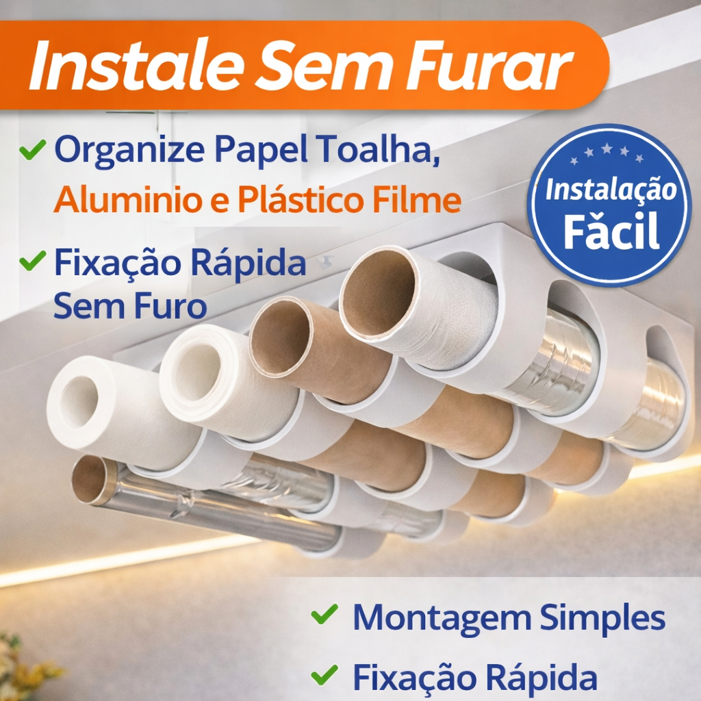 Porta Papel Toalha Duplo Suporte Rolos Cozinha Papel Alumínio Filme Plástico Organizador Armário com fita dupla face