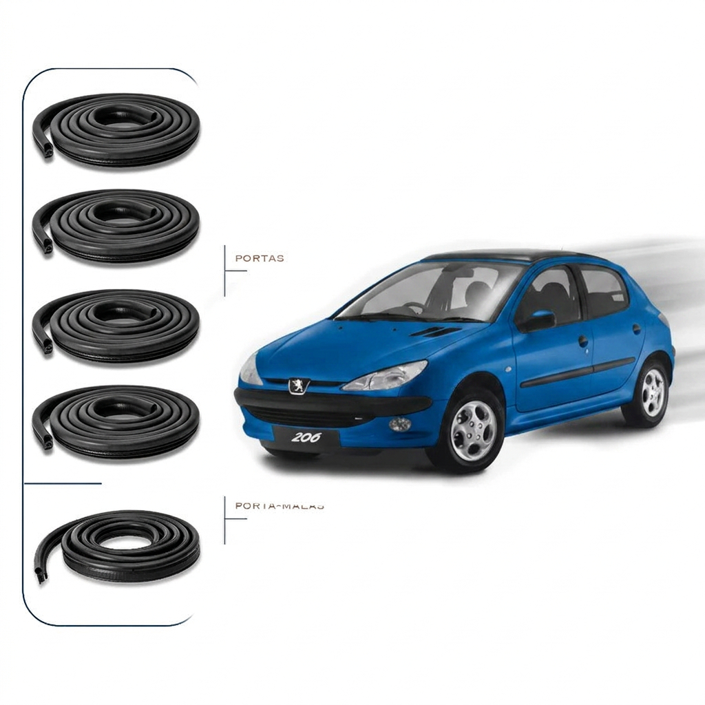 Kit Borrachas Vedação 4 Portas e 1 Mala Peugeot 206 207 307