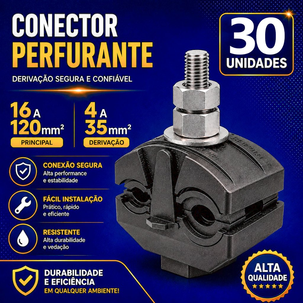 30 Conectores de Derivação Perfurante Piranha Emenda CDP 16-120mm² Derivação 4-35mm² Vampiro