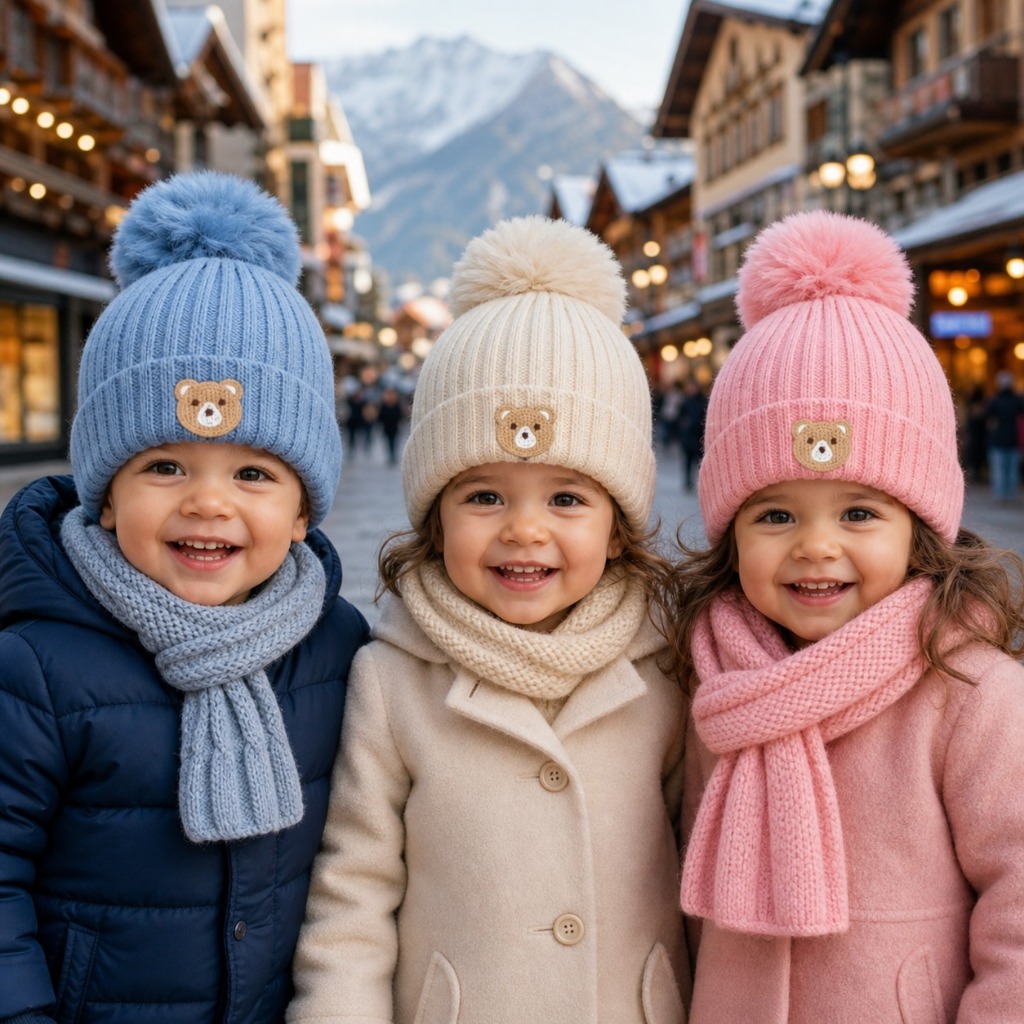 Touca Infantil Forrada com Pompom Gorro Infantil Quentinho Alta Qualitade 1176