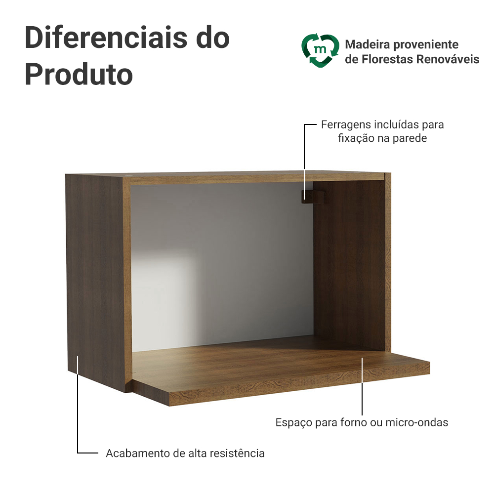 Armário Aéreo Madesa para Glamy, Lux, Reims 60 cm Nicho para Microondas e Forno Elétrico Rustic · foto 2