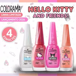 Kit Esmalte Colorama Hello Kitty And Friends Novas Cores Efeito Pó Cromado Esmalte Atacado