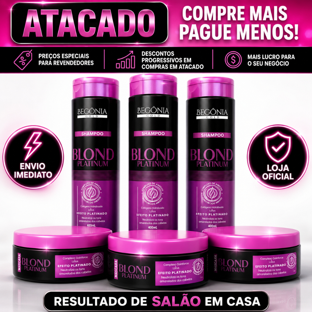 Kit Blond Matizador 12 Produtos Shampoo e Máscara Begônia Gold Efeito Platinado